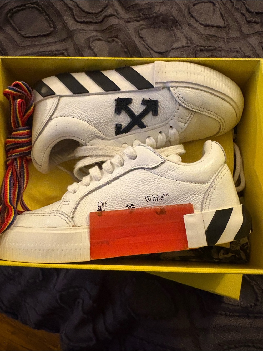 Off-White Kids White Sneakers with Black Arrows and Orange Panel